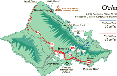 Map of O'ahu Hawaii