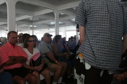 Looking in one of the tender boats used in Belize City