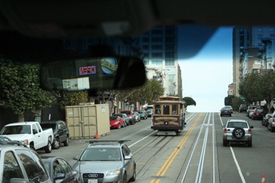 Steep hill with cable car in San Francisco