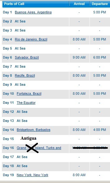 South America Cruise leg 3 Schedule