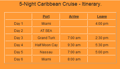 Carnival Victory - Cruise 1 - Itinerary